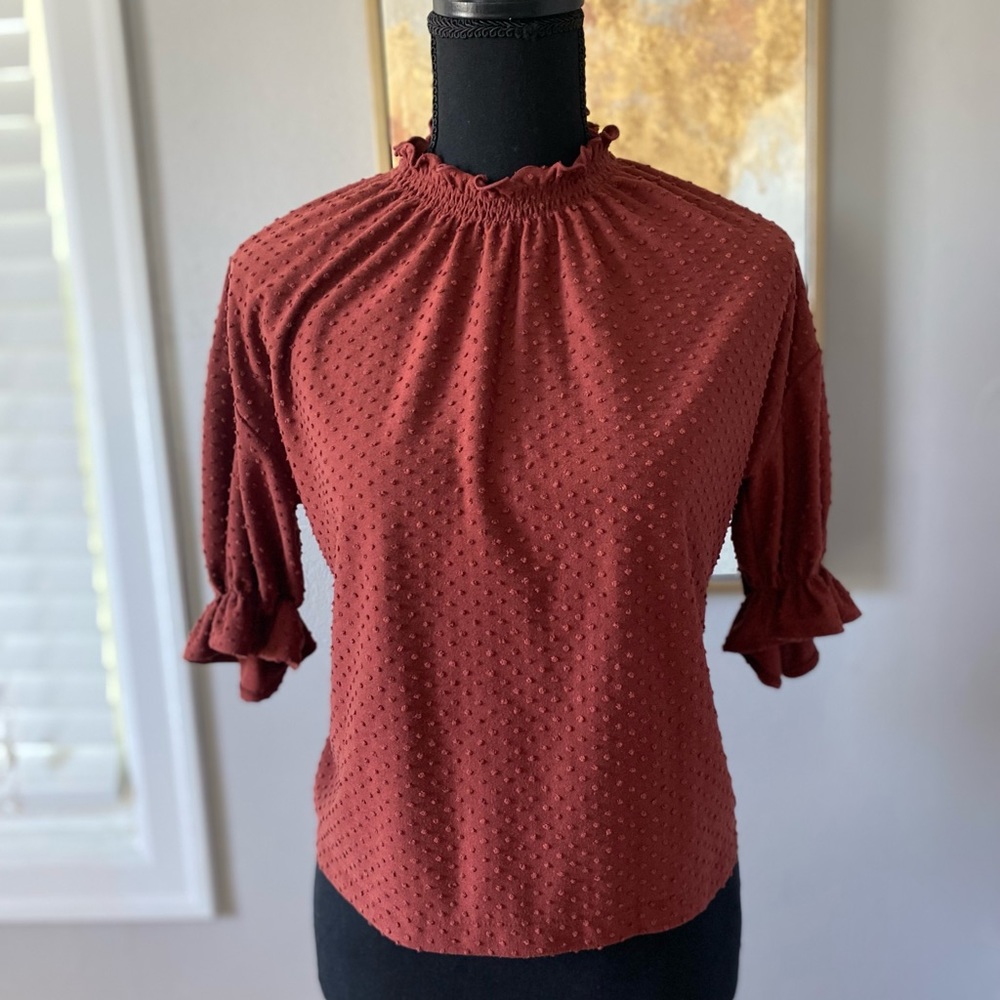 Madewell Texture & Thread Ruffled Mockneck Top
